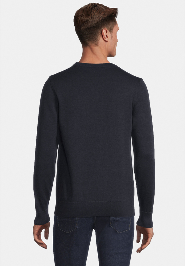 Pullover Rundhals Baumwoll Mix, Marine Rückansicht