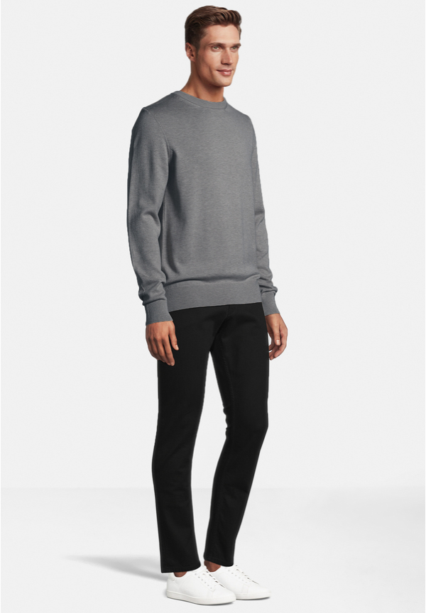 Pullover Rundhals Baumwoll Mix, grau melange Detailansicht 1