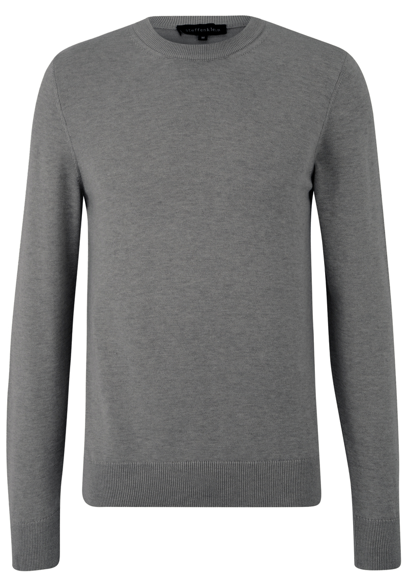 Pullover Rundhals Baumwoll Mix, grau melange Detailansicht 2