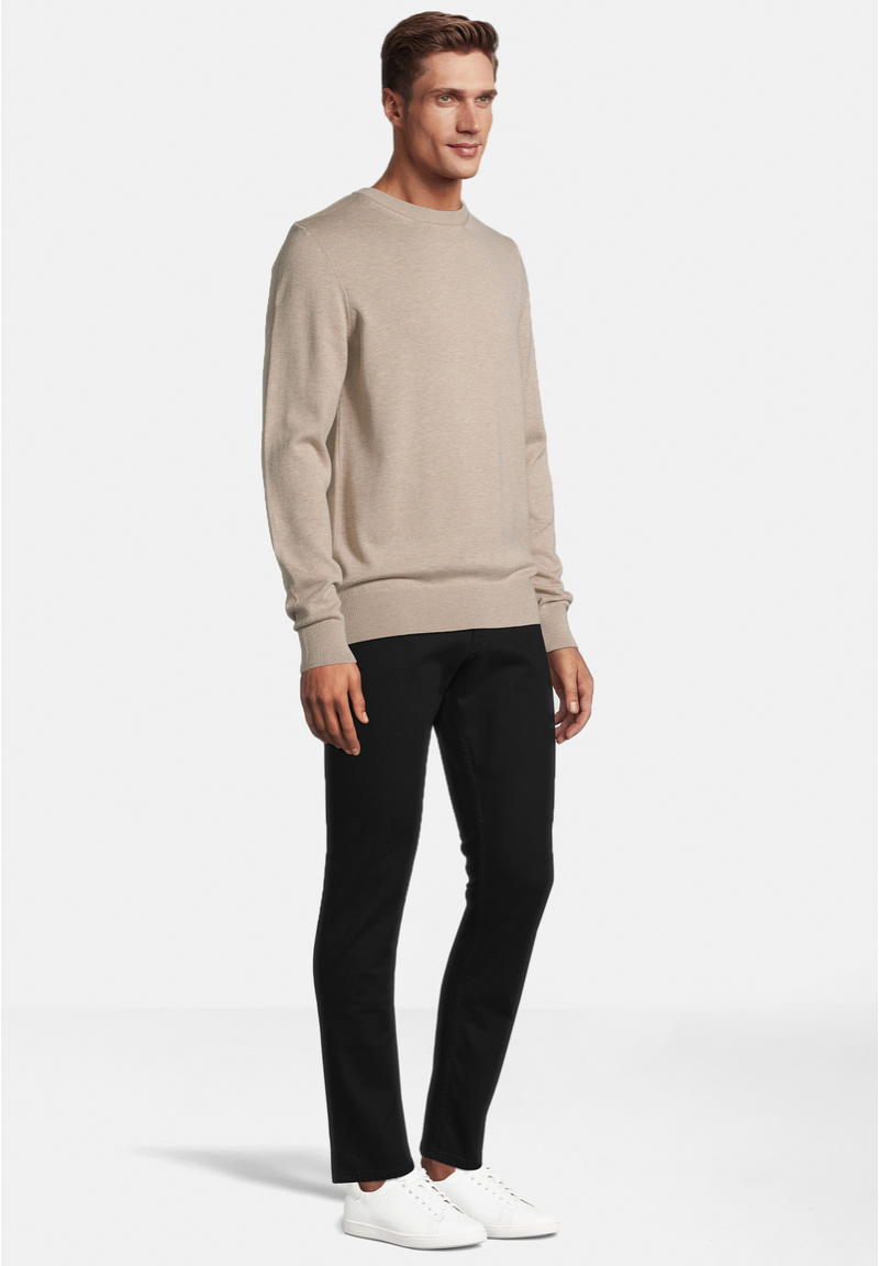 Pullover Rundhals Baumwoll Mix, beige melange Detailansicht 1