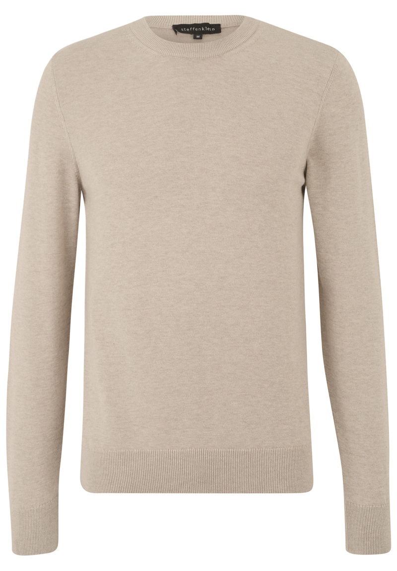 Pullover Rundhals Baumwoll Mix, beige melange Detailansicht 2
