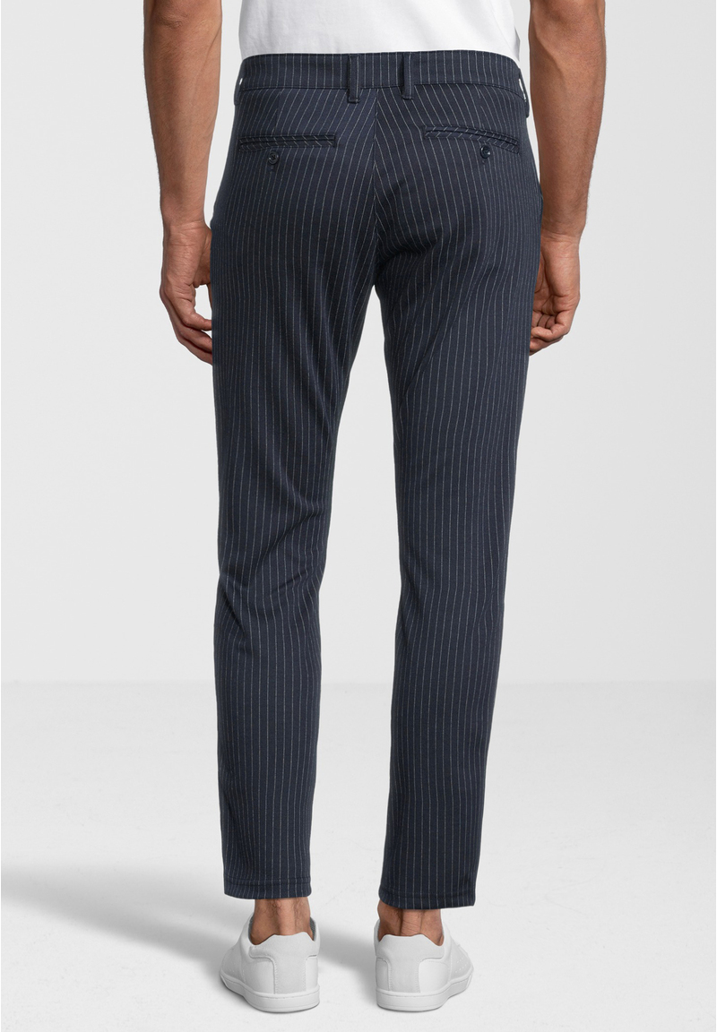 Hose Nadelstreifen Elastisch, Marine Rückansicht