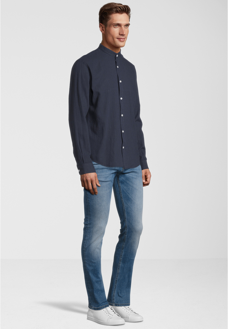 Hemd Stehbund Leinen-Mix, Marine Detailansicht 1