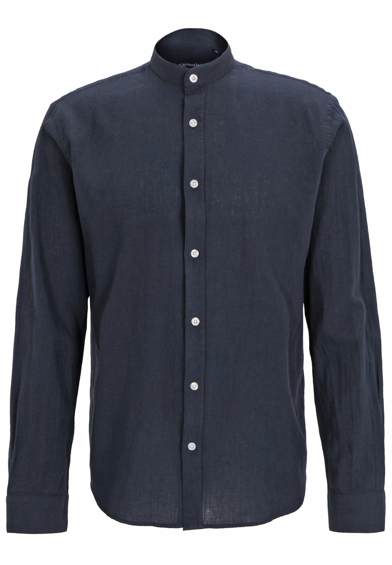 Hemd Stehbund Leinen-Mix, Marine Detailansicht 2