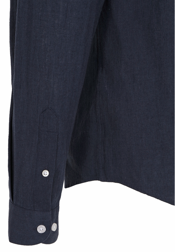Hemd Stehbund Leinen-Mix, Marine 