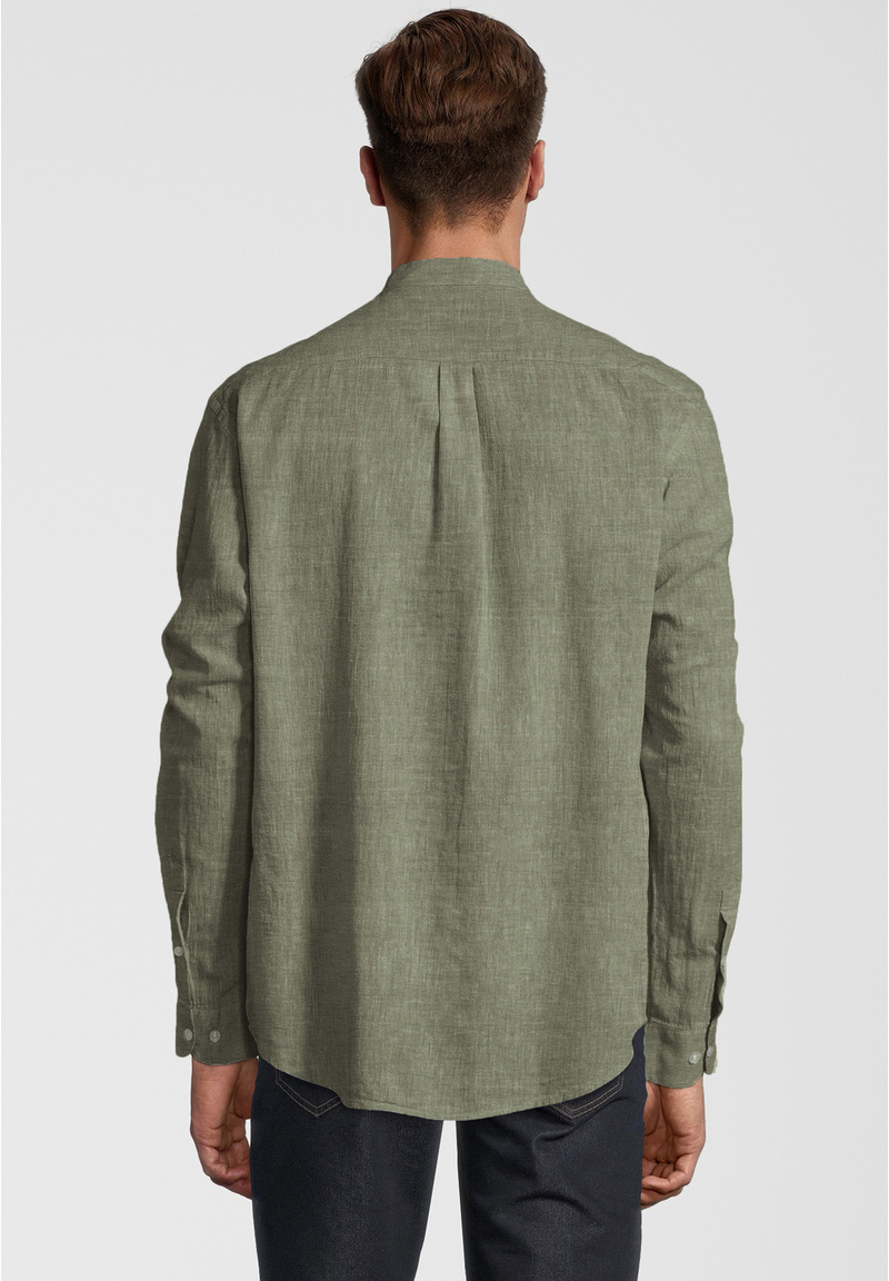 Hemd Stehbund Leinen-Mix, khaki Rückansicht