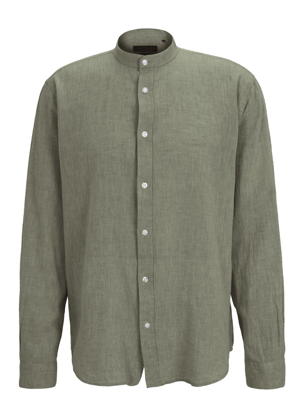 Hemd Stehbund Leinen-Mix, khaki Detailansicht 2