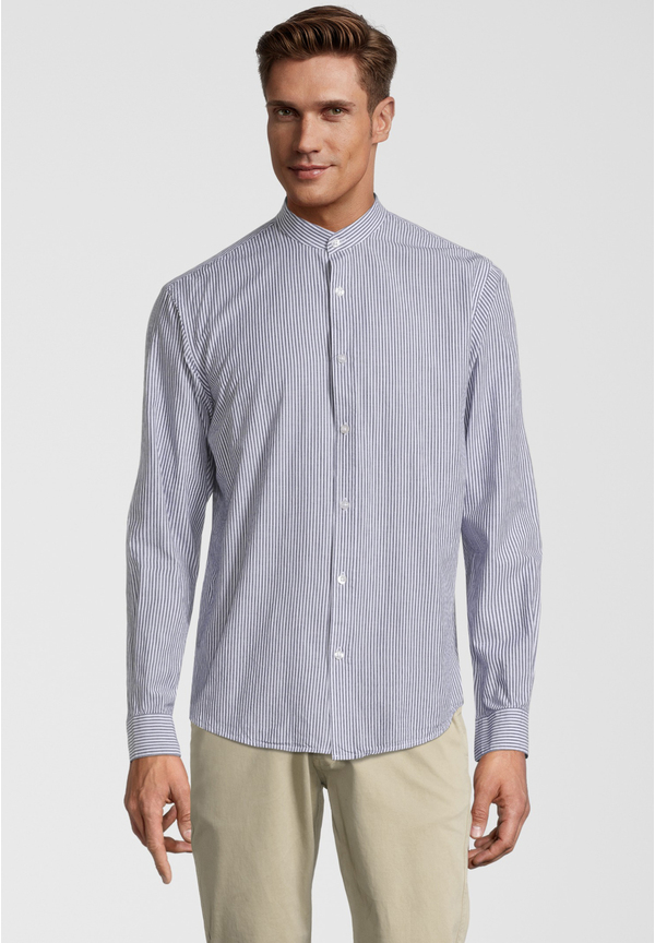 Hemd Streifen Stehkragen, Marine Frontansicht