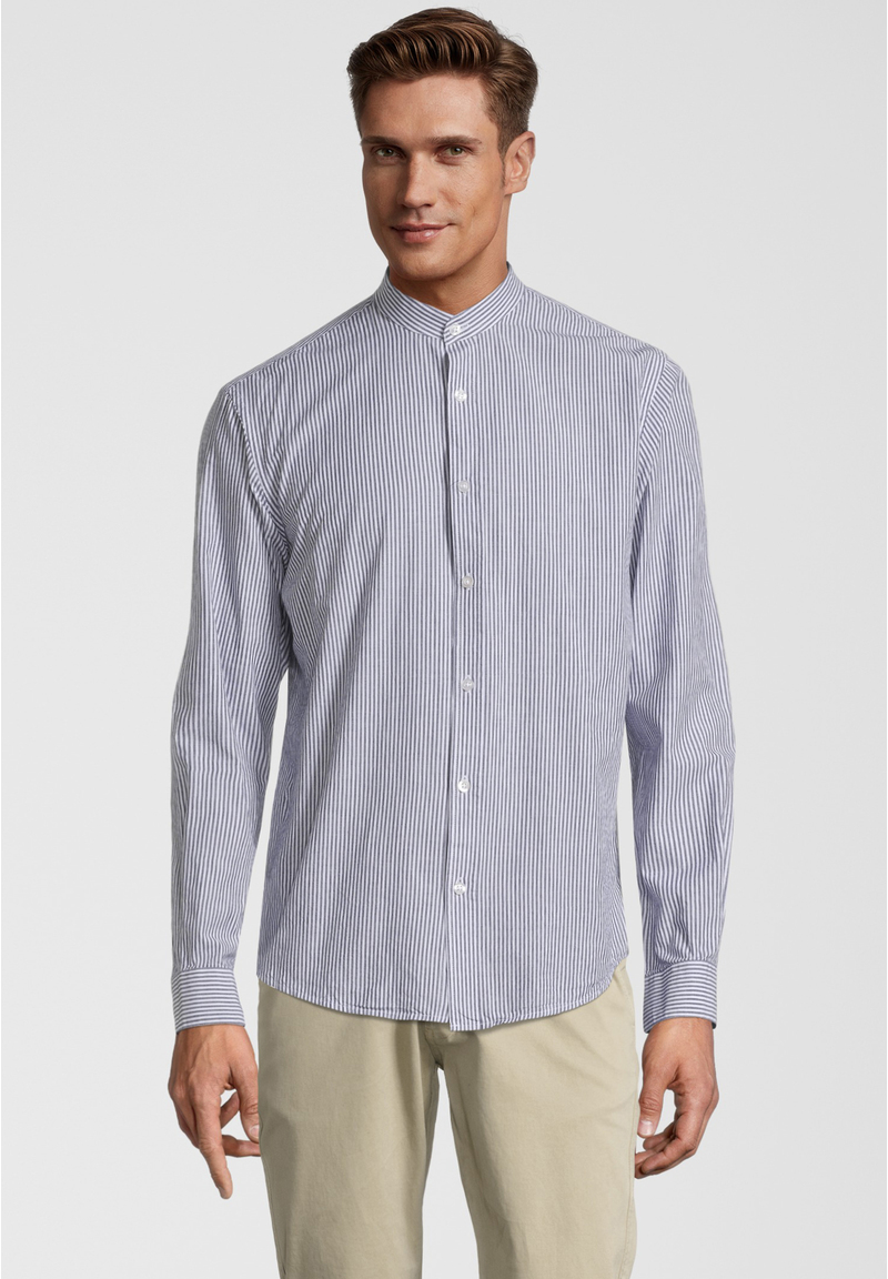 Hemd Streifen Stehkragen, Marine Frontansicht