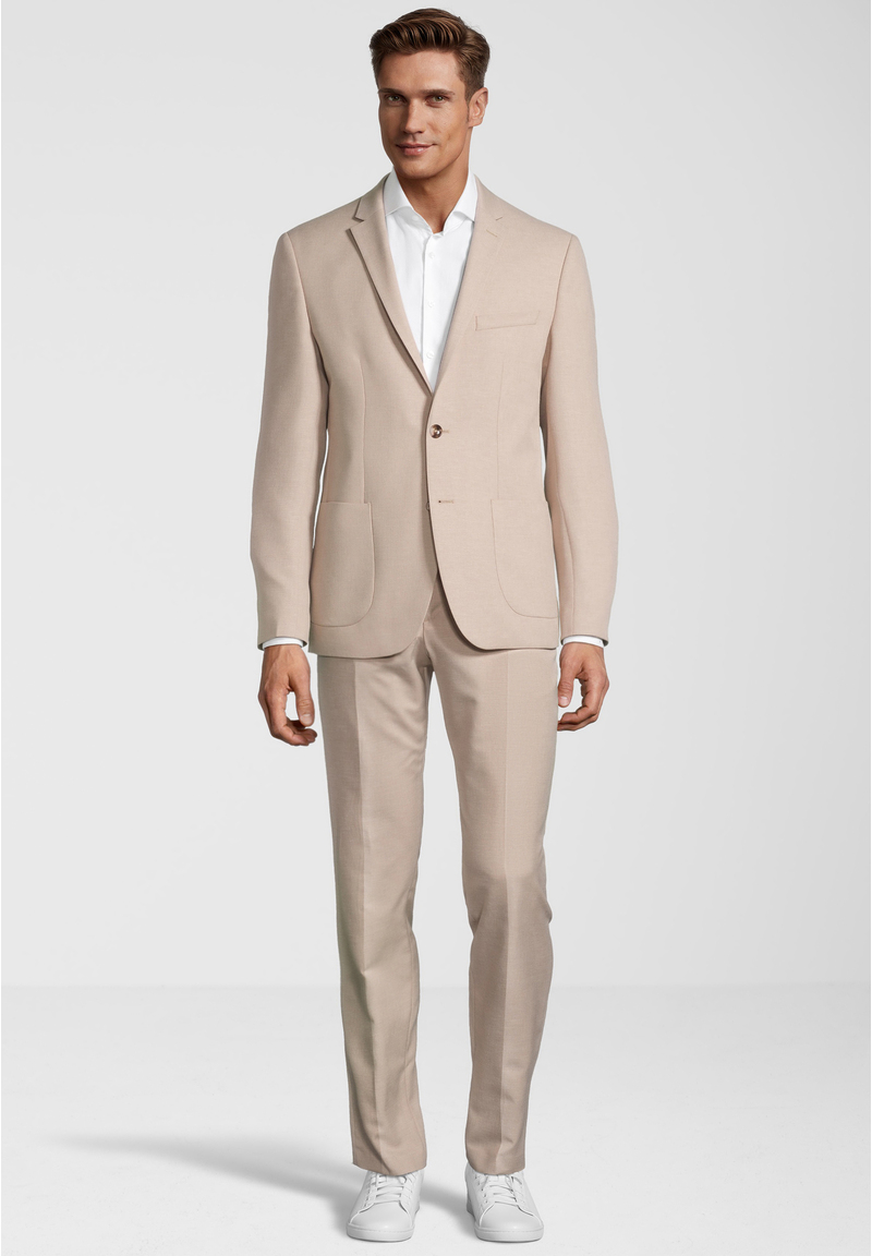 2-teiliger Anzug in Leinenoptik Regular Fit, sand Frontansicht